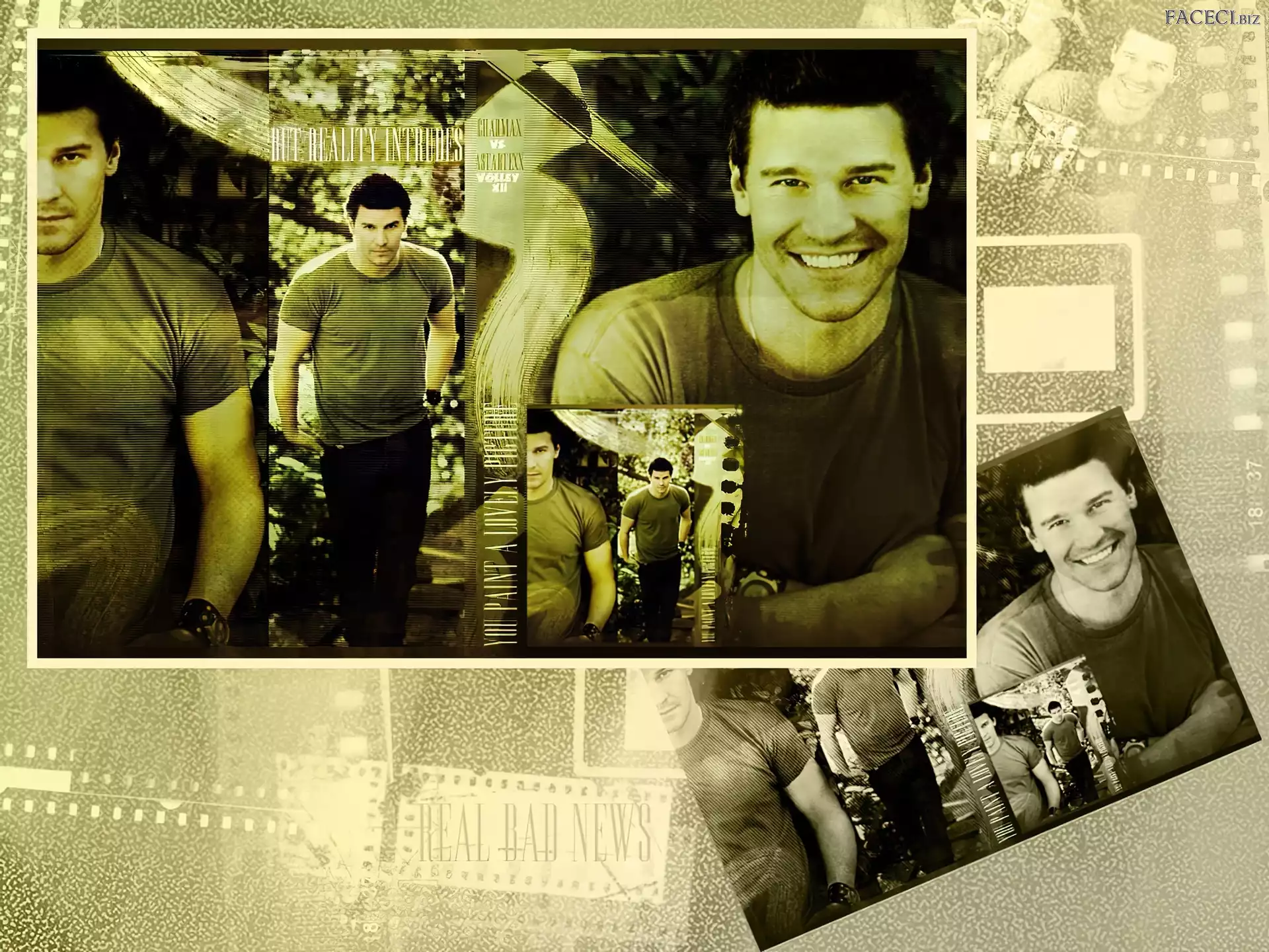 czarne spodnie, David Boreanaz, uśmiech