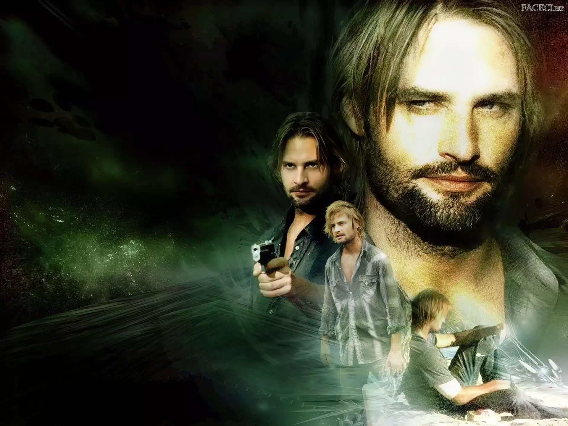 Filmy Lost, Josh Holloway, koszula, pistolet